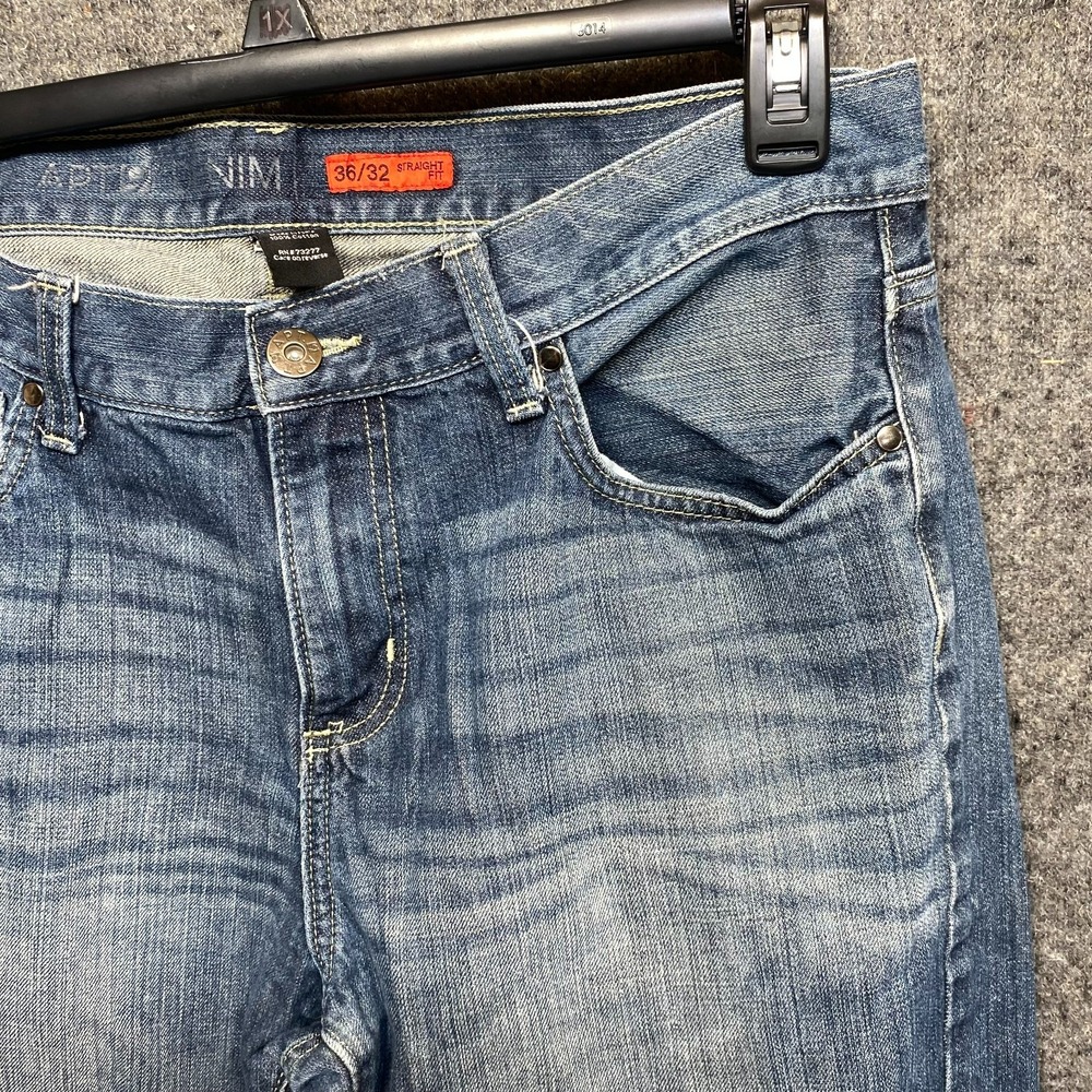 Apt. 9 Denim Mens Jeans 36x32 Blue Straight Fit Distressed Washed Cotton